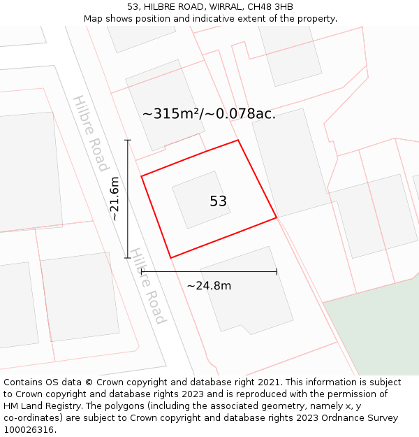 53, HILBRE ROAD, WIRRAL, CH48 3HB: Plot and title map