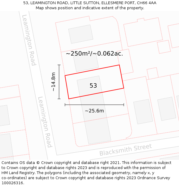 53, LEAMINGTON ROAD, LITTLE SUTTON, ELLESMERE PORT, CH66 4AA: Plot and title map