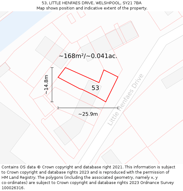 53, LITTLE HENFAES DRIVE, WELSHPOOL, SY21 7BA: Plot and title map