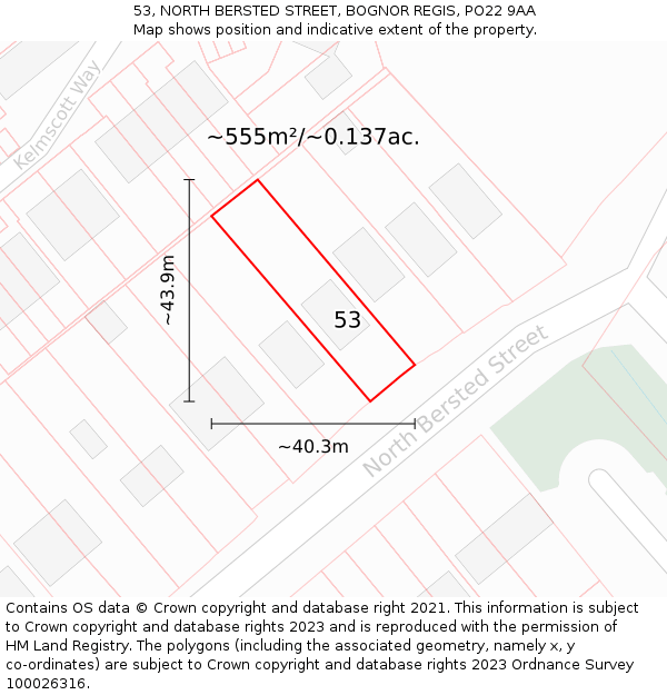 53, NORTH BERSTED STREET, BOGNOR REGIS, PO22 9AA: Plot and title map