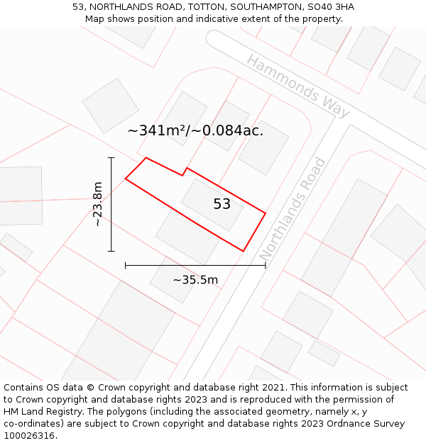 53, NORTHLANDS ROAD, TOTTON, SOUTHAMPTON, SO40 3HA: Plot and title map