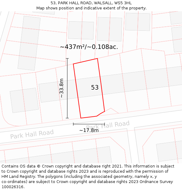 53, PARK HALL ROAD, WALSALL, WS5 3HL: Plot and title map