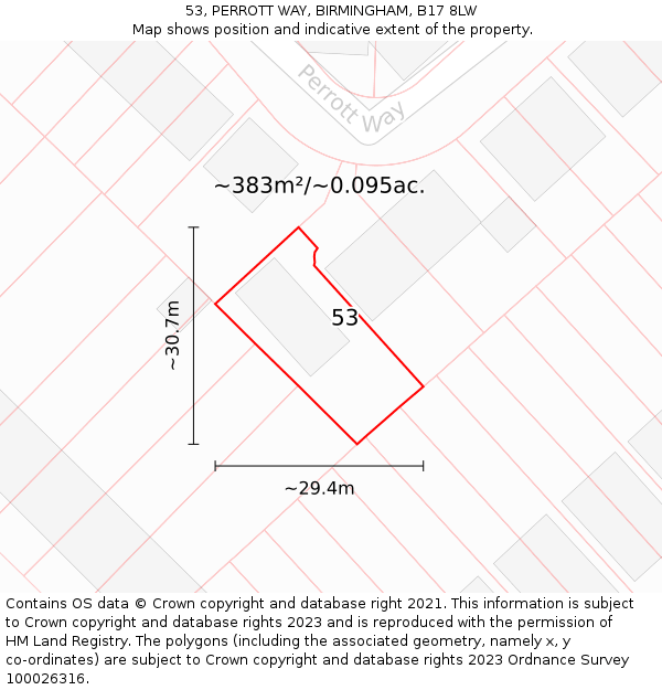 53, PERROTT WAY, BIRMINGHAM, B17 8LW: Plot and title map