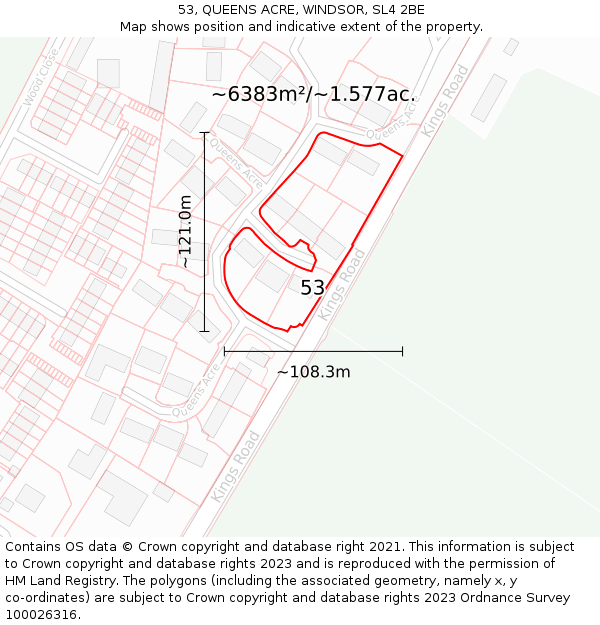 53, QUEENS ACRE, WINDSOR, SL4 2BE: Plot and title map