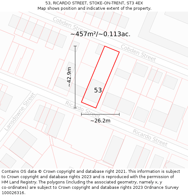 53, RICARDO STREET, STOKE-ON-TRENT, ST3 4EX: Plot and title map