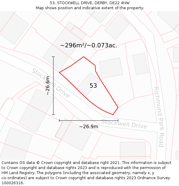 53, STOCKWELL DRIVE, DERBY, DE22 4NW: Plot and title map