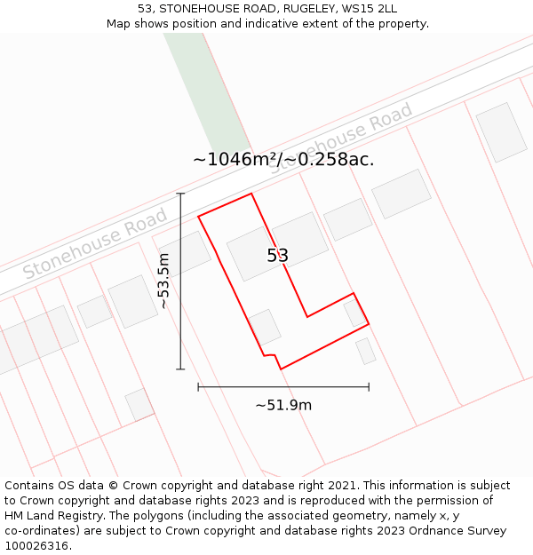 53, STONEHOUSE ROAD, RUGELEY, WS15 2LL: Plot and title map