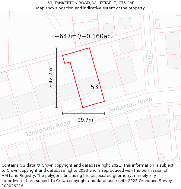 53, TANKERTON ROAD, WHITSTABLE, CT5 2AF: Plot and title map