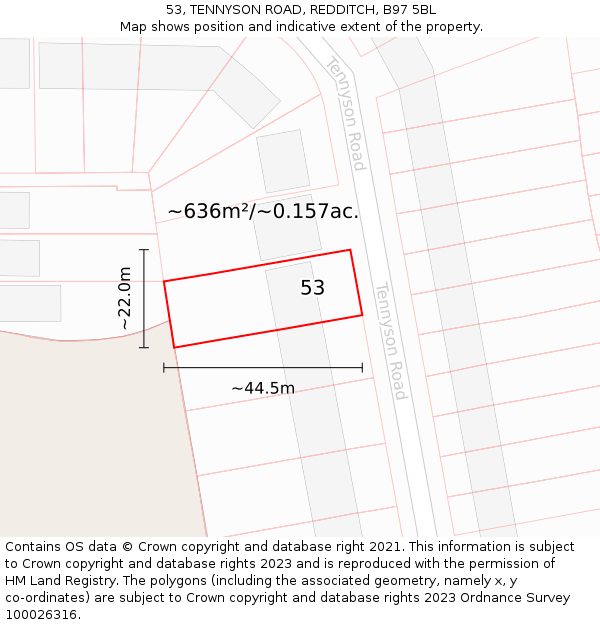 53, TENNYSON ROAD, REDDITCH, B97 5BL: Plot and title map
