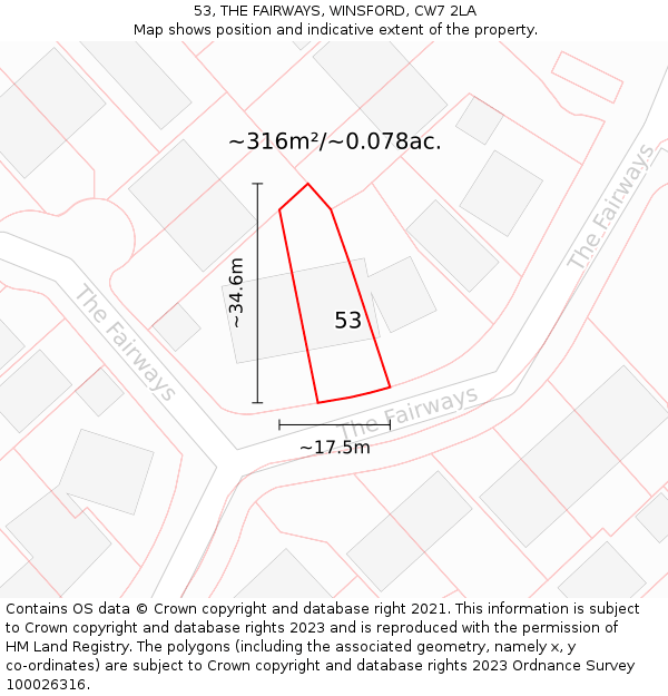 53, THE FAIRWAYS, WINSFORD, CW7 2LA: Plot and title map