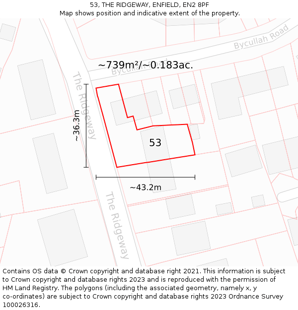 53, THE RIDGEWAY, ENFIELD, EN2 8PF: Plot and title map