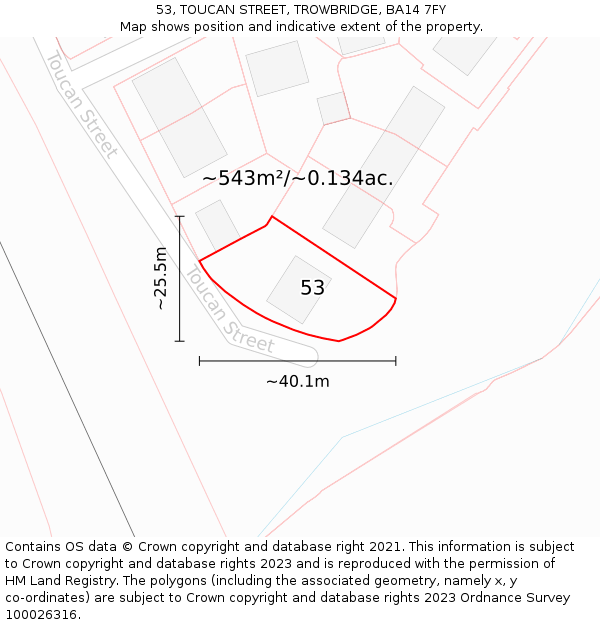 53, TOUCAN STREET, TROWBRIDGE, BA14 7FY: Plot and title map