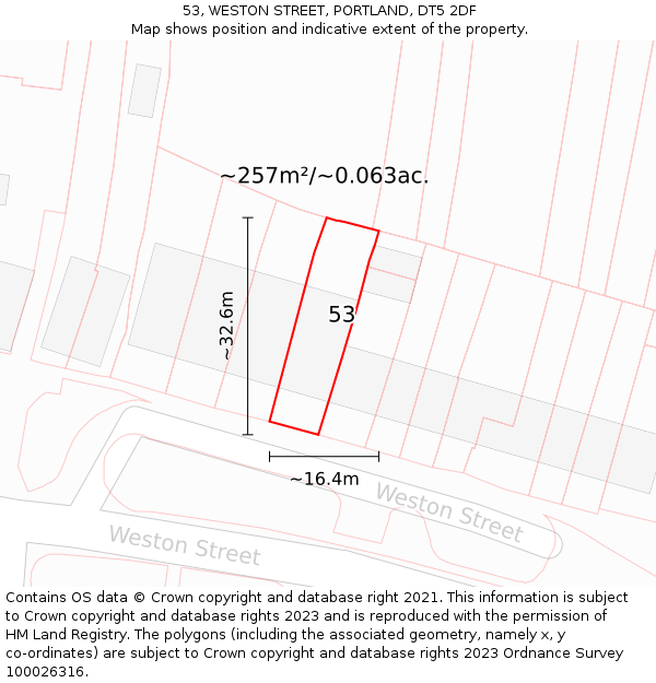 53, WESTON STREET, PORTLAND, DT5 2DF: Plot and title map