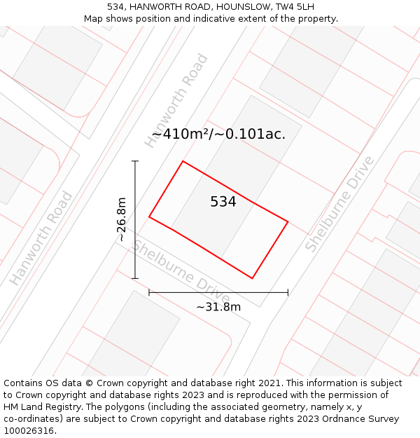 534, HANWORTH ROAD, HOUNSLOW, TW4 5LH: Plot and title map