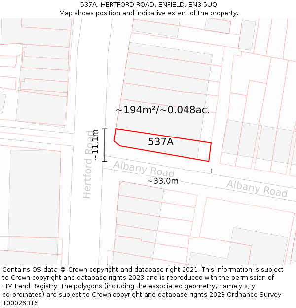 537A, HERTFORD ROAD, ENFIELD, EN3 5UQ: Plot and title map