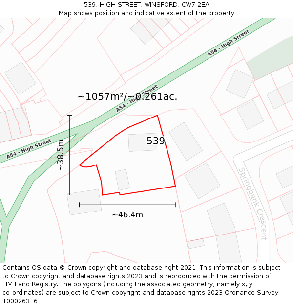 539, HIGH STREET, WINSFORD, CW7 2EA: Plot and title map