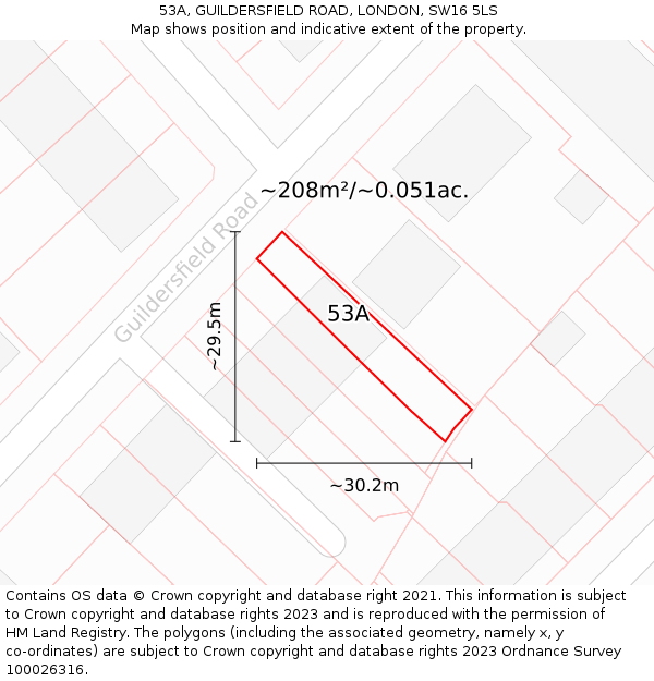 53A, GUILDERSFIELD ROAD, LONDON, SW16 5LS: Plot and title map