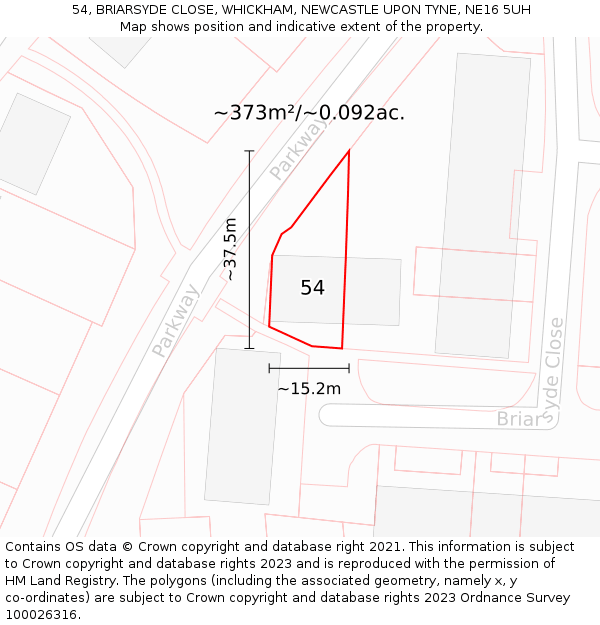 54, BRIARSYDE CLOSE, WHICKHAM, NEWCASTLE UPON TYNE, NE16 5UH: Plot and title map