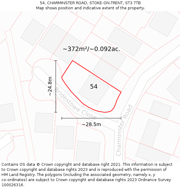 54, CHARMINSTER ROAD, STOKE-ON-TRENT, ST3 7TB: Plot and title map