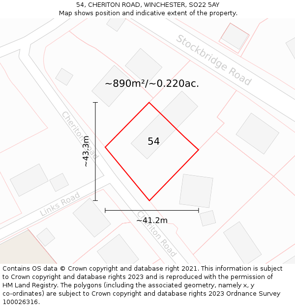 54, CHERITON ROAD, WINCHESTER, SO22 5AY: Plot and title map