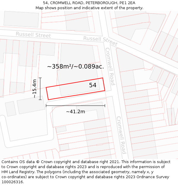 54, CROMWELL ROAD, PETERBOROUGH, PE1 2EA: Plot and title map