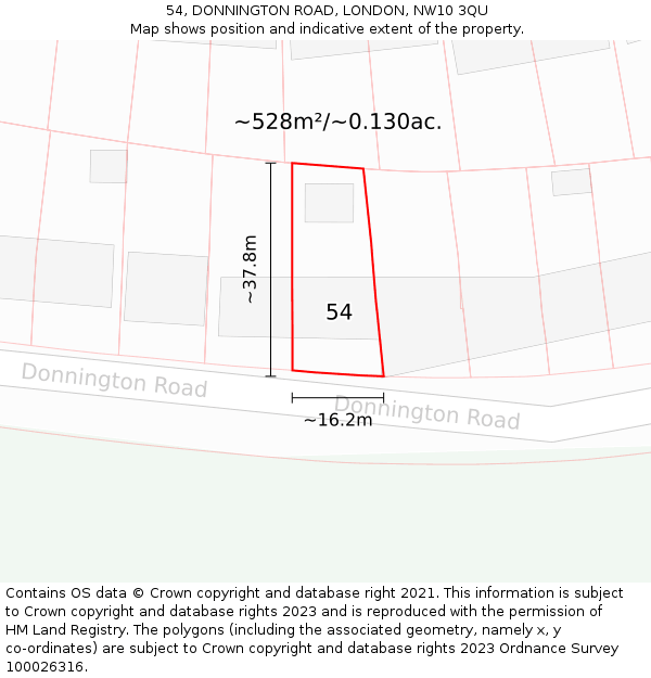 54, DONNINGTON ROAD, LONDON, NW10 3QU: Plot and title map