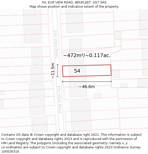 54, ELM VIEW ROAD, BENFLEET, SS7 5AS: Plot and title map