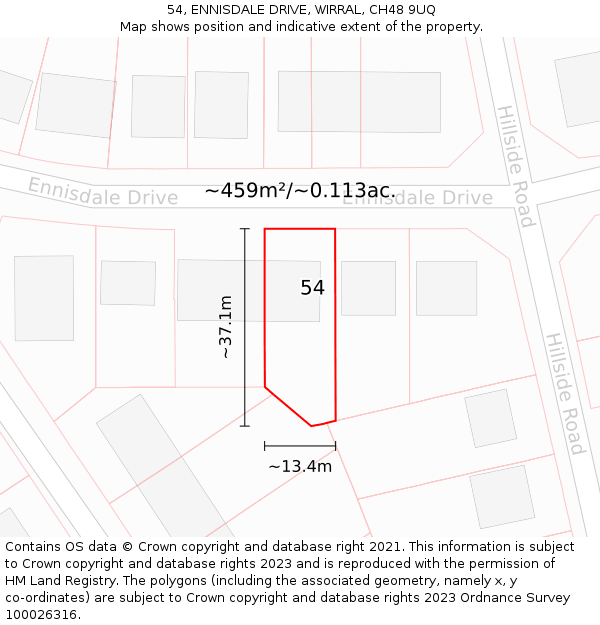 54, ENNISDALE DRIVE, WIRRAL, CH48 9UQ: Plot and title map