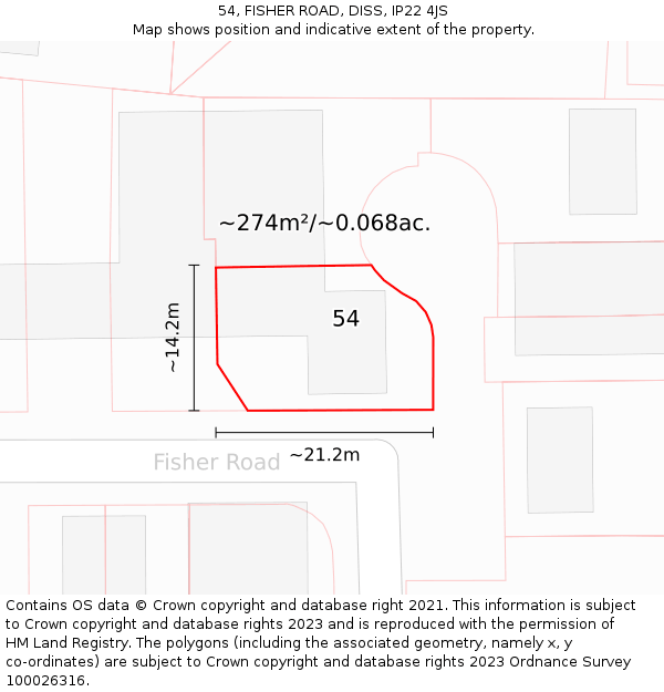 54, FISHER ROAD, DISS, IP22 4JS: Plot and title map