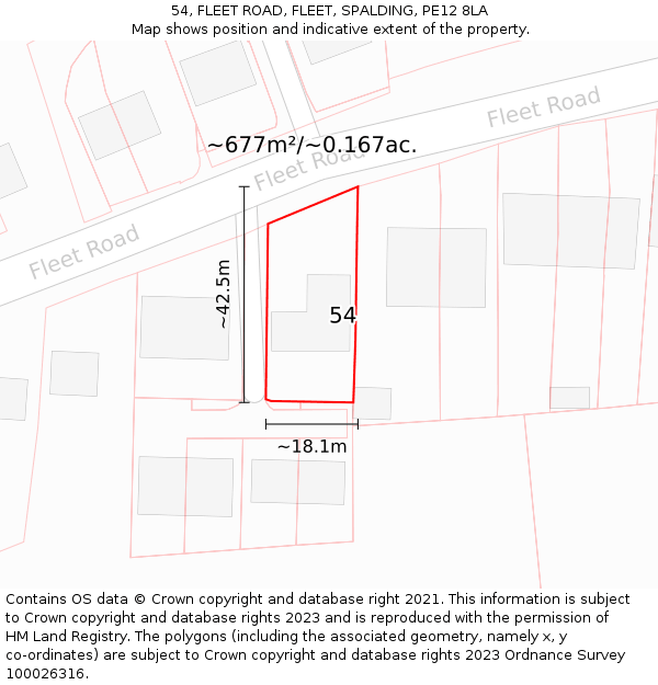 54, FLEET ROAD, FLEET, SPALDING, PE12 8LA: Plot and title map