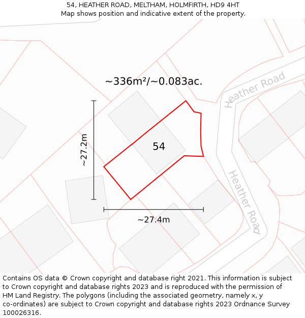 54, HEATHER ROAD, MELTHAM, HOLMFIRTH, HD9 4HT: Plot and title map