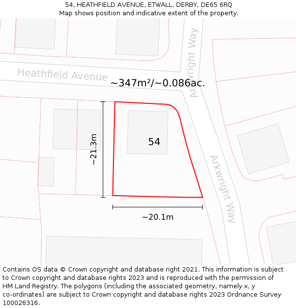 54, HEATHFIELD AVENUE, ETWALL, DERBY, DE65 6RQ: Plot and title map