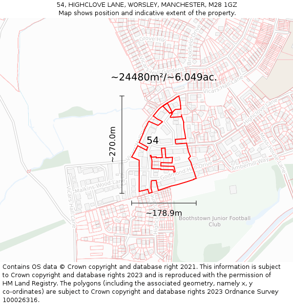 54, HIGHCLOVE LANE, WORSLEY, MANCHESTER, M28 1GZ: Plot and title map