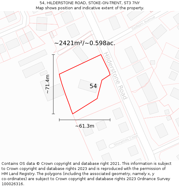 54, HILDERSTONE ROAD, STOKE-ON-TRENT, ST3 7NY: Plot and title map
