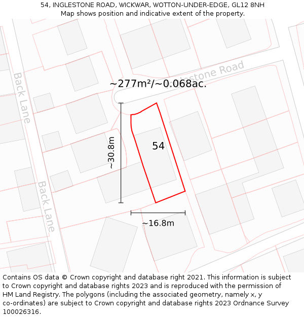 54, INGLESTONE ROAD, WICKWAR, WOTTON-UNDER-EDGE, GL12 8NH: Plot and title map