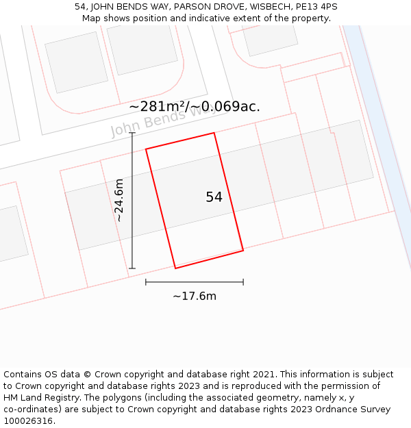 54, JOHN BENDS WAY, PARSON DROVE, WISBECH, PE13 4PS: Plot and title map