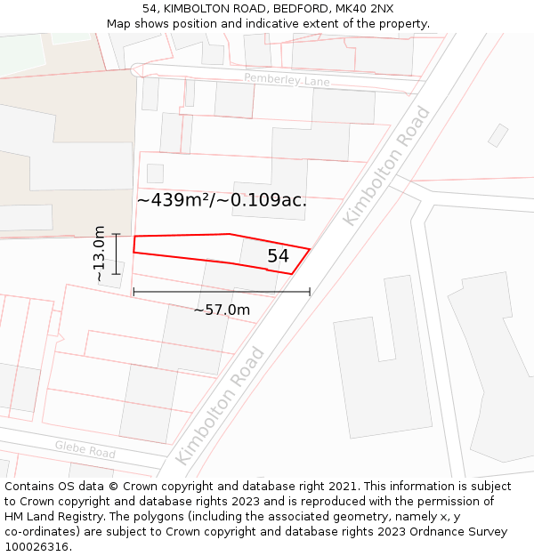 54, KIMBOLTON ROAD, BEDFORD, MK40 2NX: Plot and title map