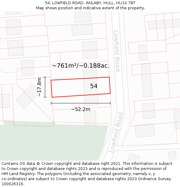 54, LOWFIELD ROAD, ANLABY, HULL, HU10 7BT: Plot and title map