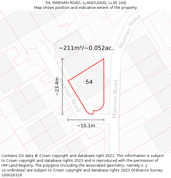 54, MAENAN ROAD, LLANDUDNO, LL30 1NQ: Plot and title map