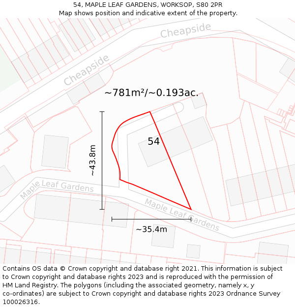 54, MAPLE LEAF GARDENS, WORKSOP, S80 2PR: Plot and title map