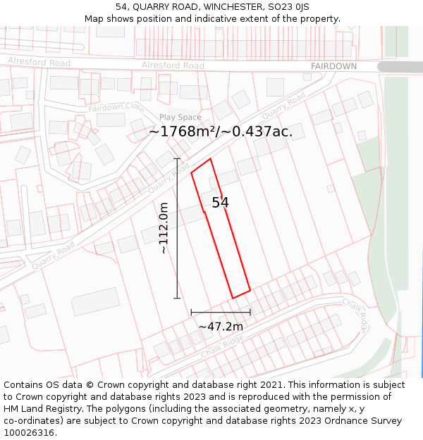 54, QUARRY ROAD, WINCHESTER, SO23 0JS: Plot and title map