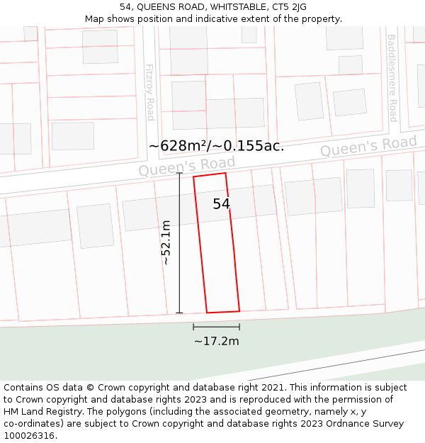 54, QUEENS ROAD, WHITSTABLE, CT5 2JG: Plot and title map