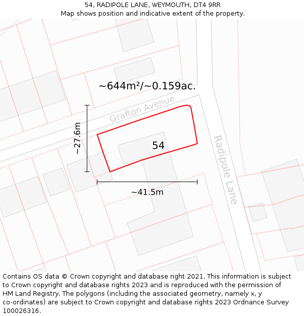 54, RADIPOLE LANE, WEYMOUTH, DT4 9RR: Plot and title map