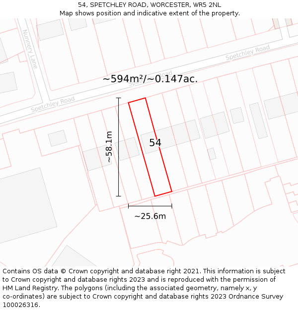 54, SPETCHLEY ROAD, WORCESTER, WR5 2NL: Plot and title map