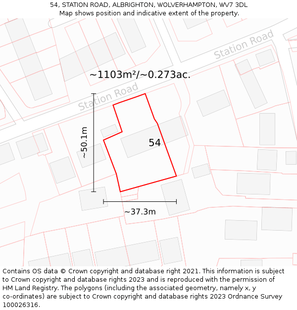 54, STATION ROAD, ALBRIGHTON, WOLVERHAMPTON, WV7 3DL: Plot and title map