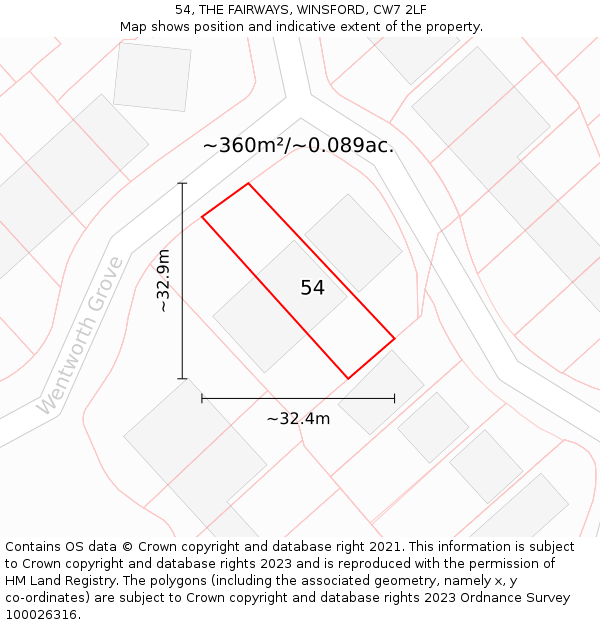 54, THE FAIRWAYS, WINSFORD, CW7 2LF: Plot and title map