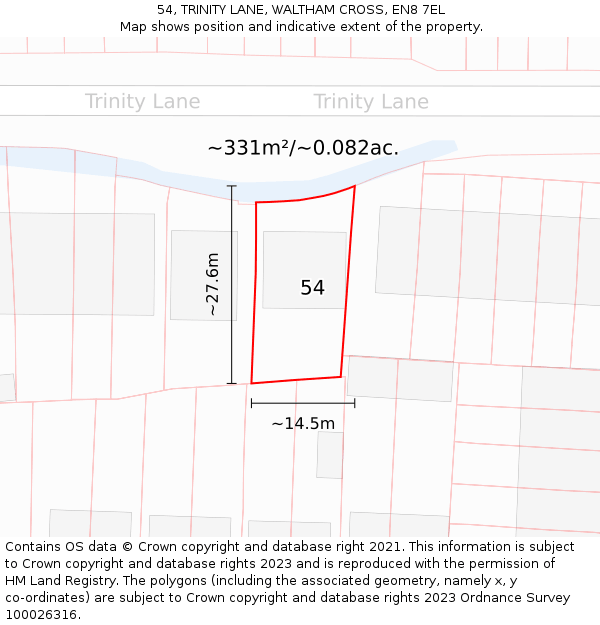 54, TRINITY LANE, WALTHAM CROSS, EN8 7EL: Plot and title map