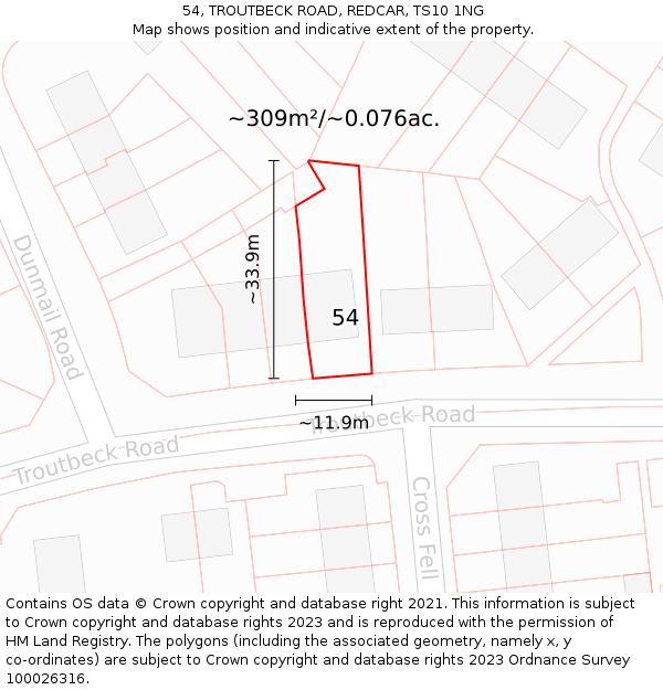 54, TROUTBECK ROAD, REDCAR, TS10 1NG: Plot and title map