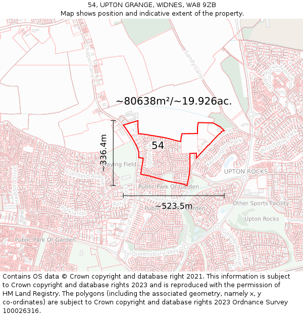 54, UPTON GRANGE, WIDNES, WA8 9ZB: Plot and title map