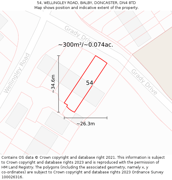 54, WELLINGLEY ROAD, BALBY, DONCASTER, DN4 8TD: Plot and title map